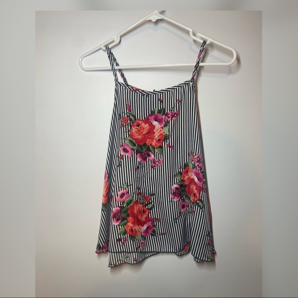 Say Anything Striped Floral Blouse Large